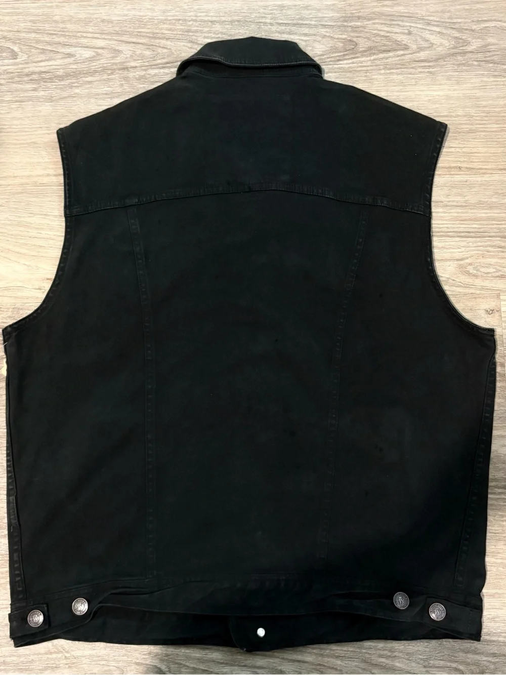Winchester Co Black Jean Biker Vest Jacket Denim Size L Rare Unique-MSRP $78 New